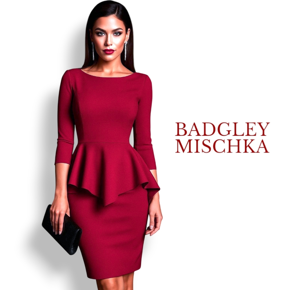 Badgley Mischka Belle Red Peplum Dress 